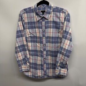 Talbots Womens Plaid Button Down Shirt Blue Pink Cream Size Medium